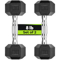 Hex Dumbbell Rubber Encased Dumbbell Strength Training Hex Dumbbell, Hand Weight For Workout & Exercise/Pair Of 8Lb