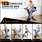 Foldable Exercise Bike Stationary Bikes for Home, 5 IN 1 Indoor Workout Bike, with 16-Level Quiet Magnetic Resistance, 6.6 LBS F