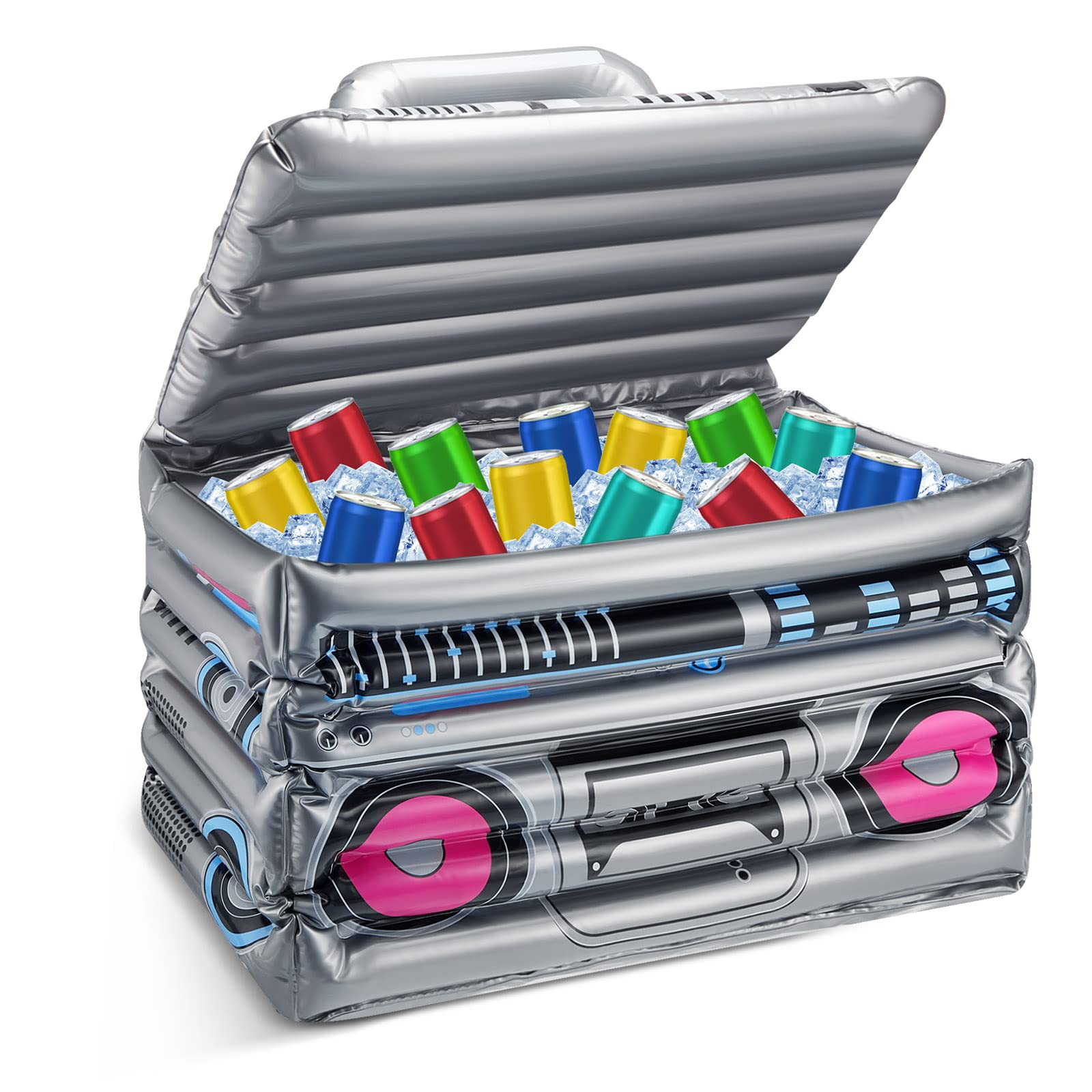 Cunhill 1 Piece Inflatable Boom Box Beverage Cooler Summer 80s 90s Theme Party Decorations Inflatable Cooler Radio Blow up Boom 