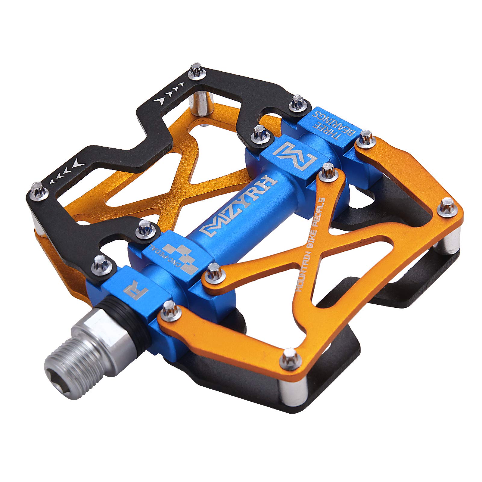 MZYRH Mountain Bike Pedals, Ultra Strong Colorful CNC Machined 9/16 Cycling Sealed 3 Bearing Pedals(Black Blue Glod 3 Bearings)