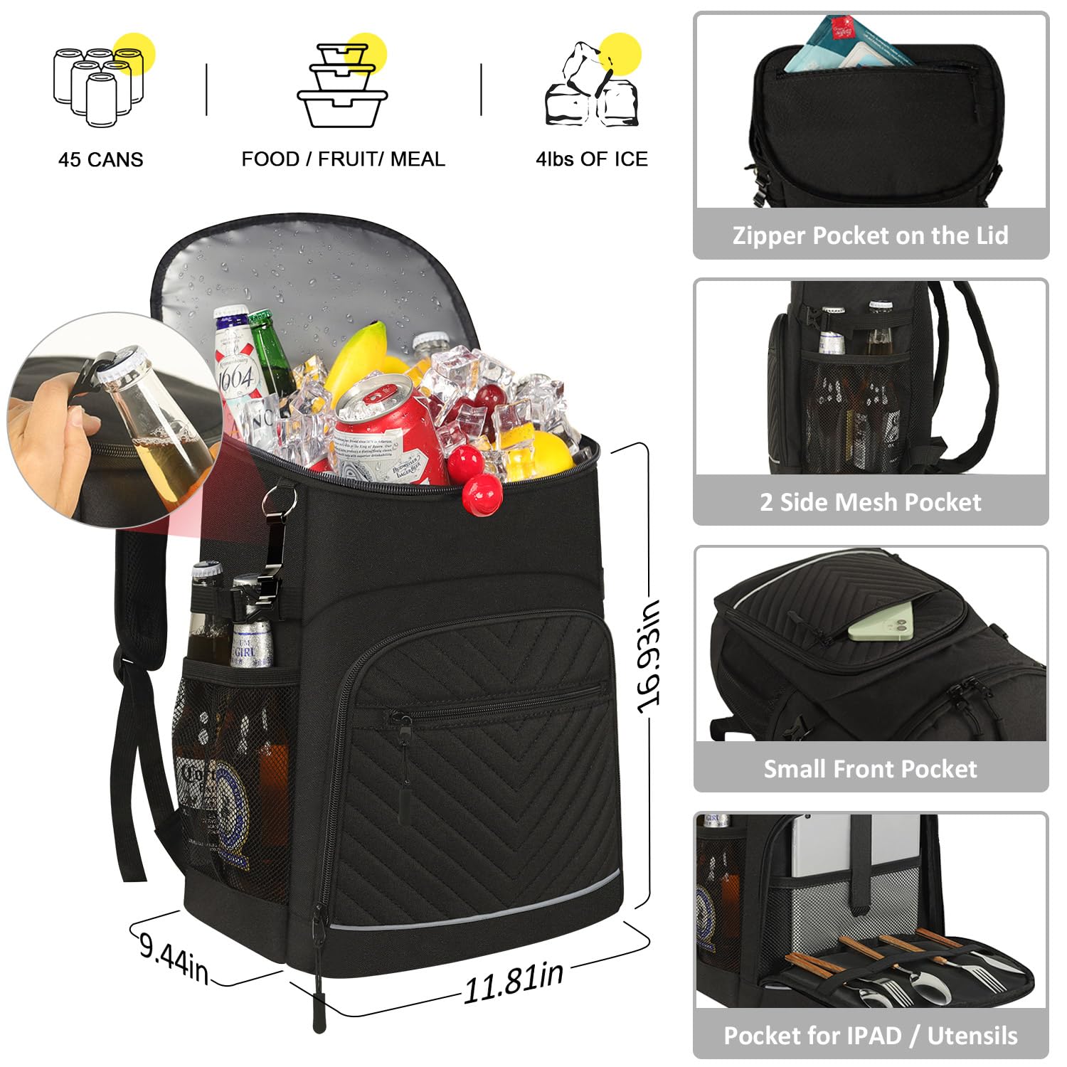 Cooler Backpack Insulated Leakproof Waterproof Backpack Cooler Bag 30 Cans, Large Capacity Lightweight Travel Camping Beach Back