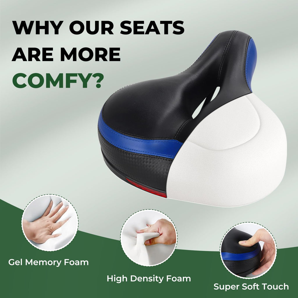 Tonbux Comfortable Bicycle Seat, Bike Seat Replacement With Dual Shock Absorbing Ball Wide Bike Seat Memory Foam Bicycle Seat Wi