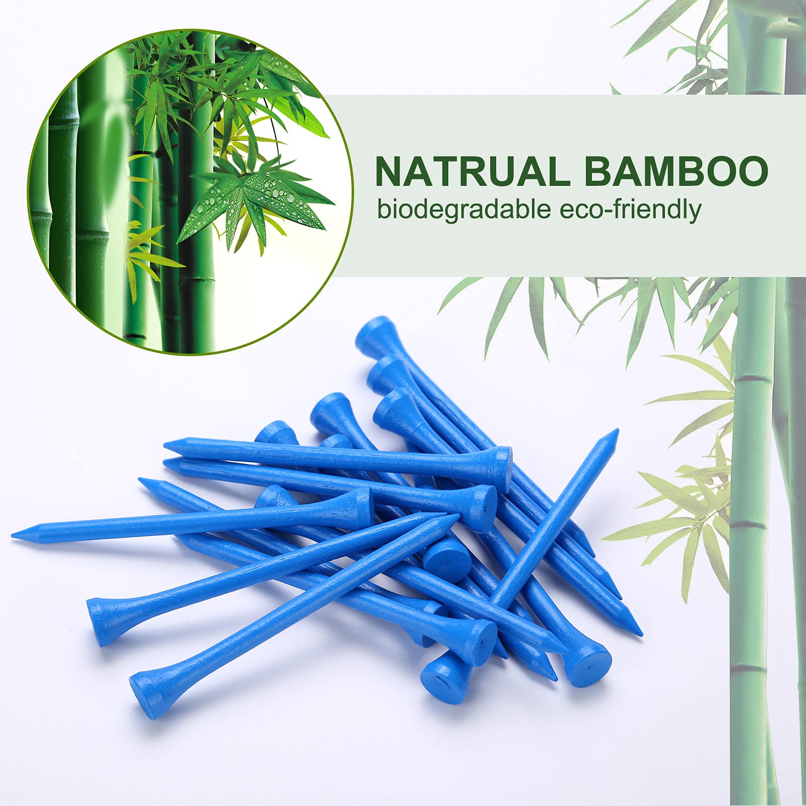 Gfgl Golf Tees (Blue) Durable Bamboo Tees 100Pcs 3-1/4'' Friendly Biodegradable Material Reduce Friction Side Spin More Stable