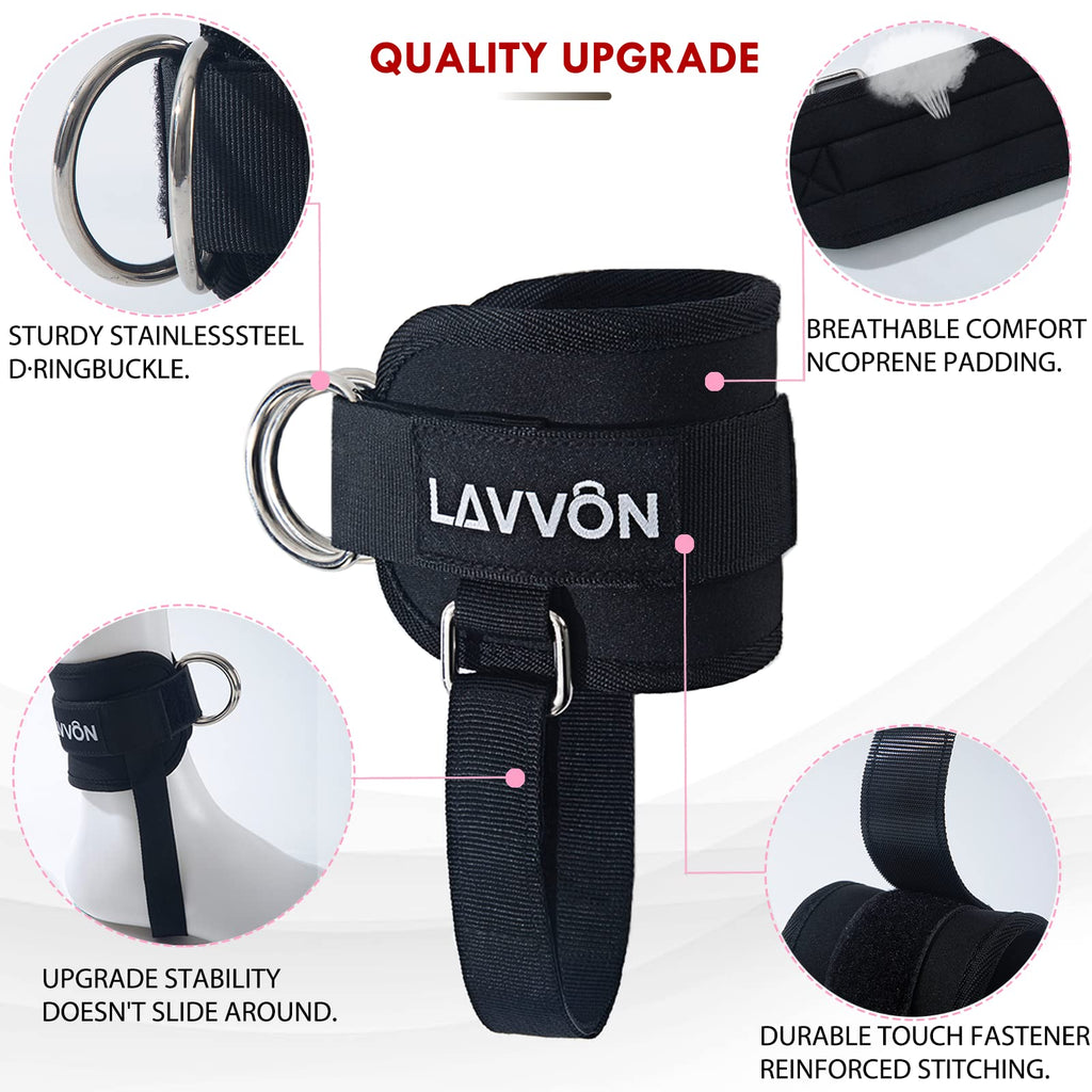 LAVVON Ankle Straps for Cable Machines Kickbacks - Adjustable Comfort Ankle Cable Attachments for Gym Ankle Cuff Cable Machine G