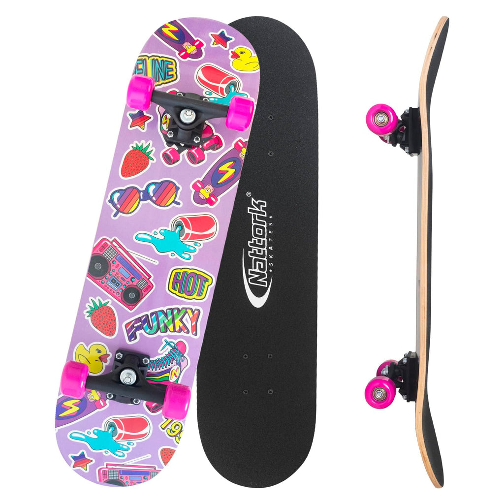 Nattork Skateboards 31 Inch Cute Complete Skateboard Wood 9 Layer Canadian Maple Trick Skate Boards for Boys Girls Youth Teens B