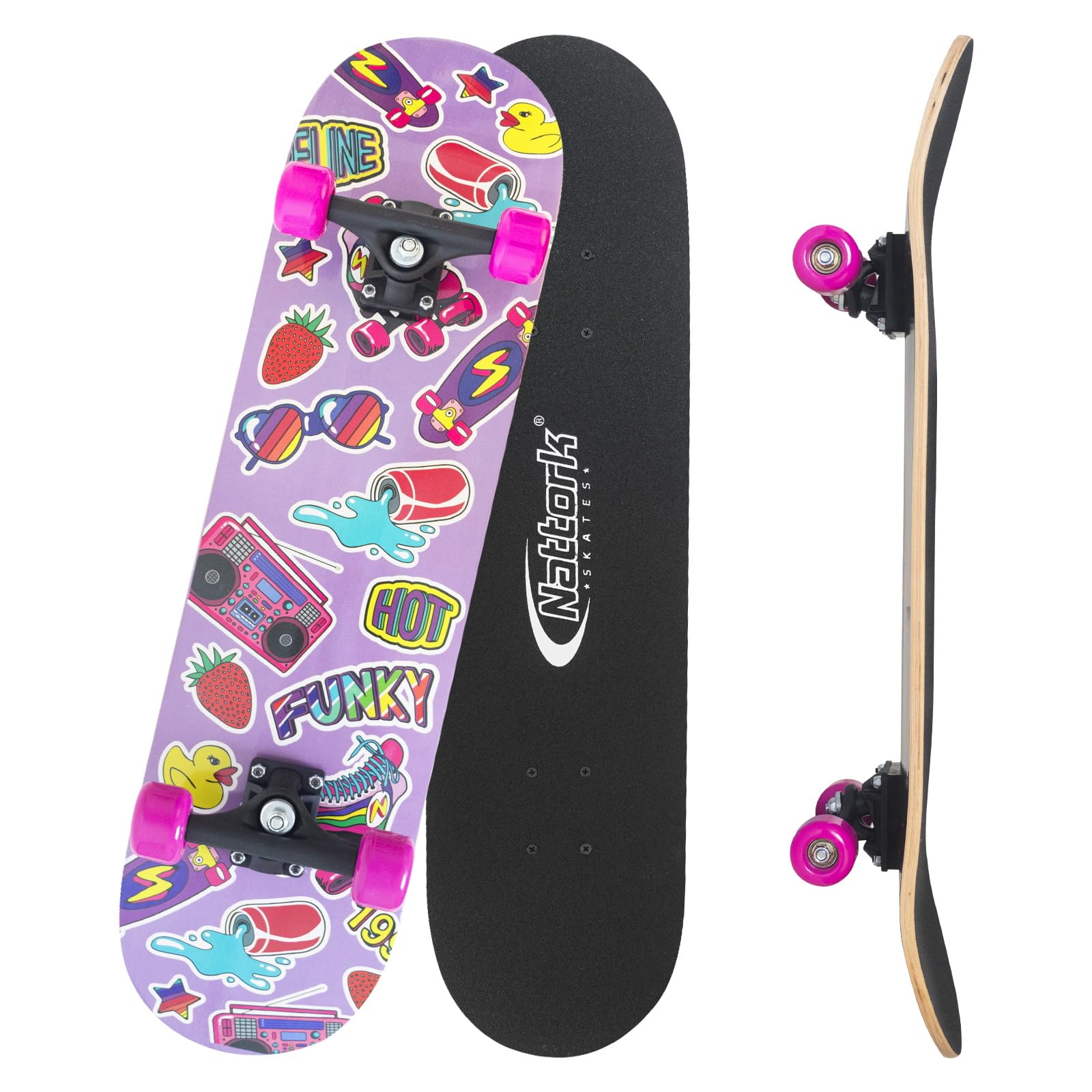 Nattork Skateboards 31 Inch Cute Complete Skateboard Wood 9 Layer Canadian Maple Trick Skate Boards for Boys Girls Youth Teens B