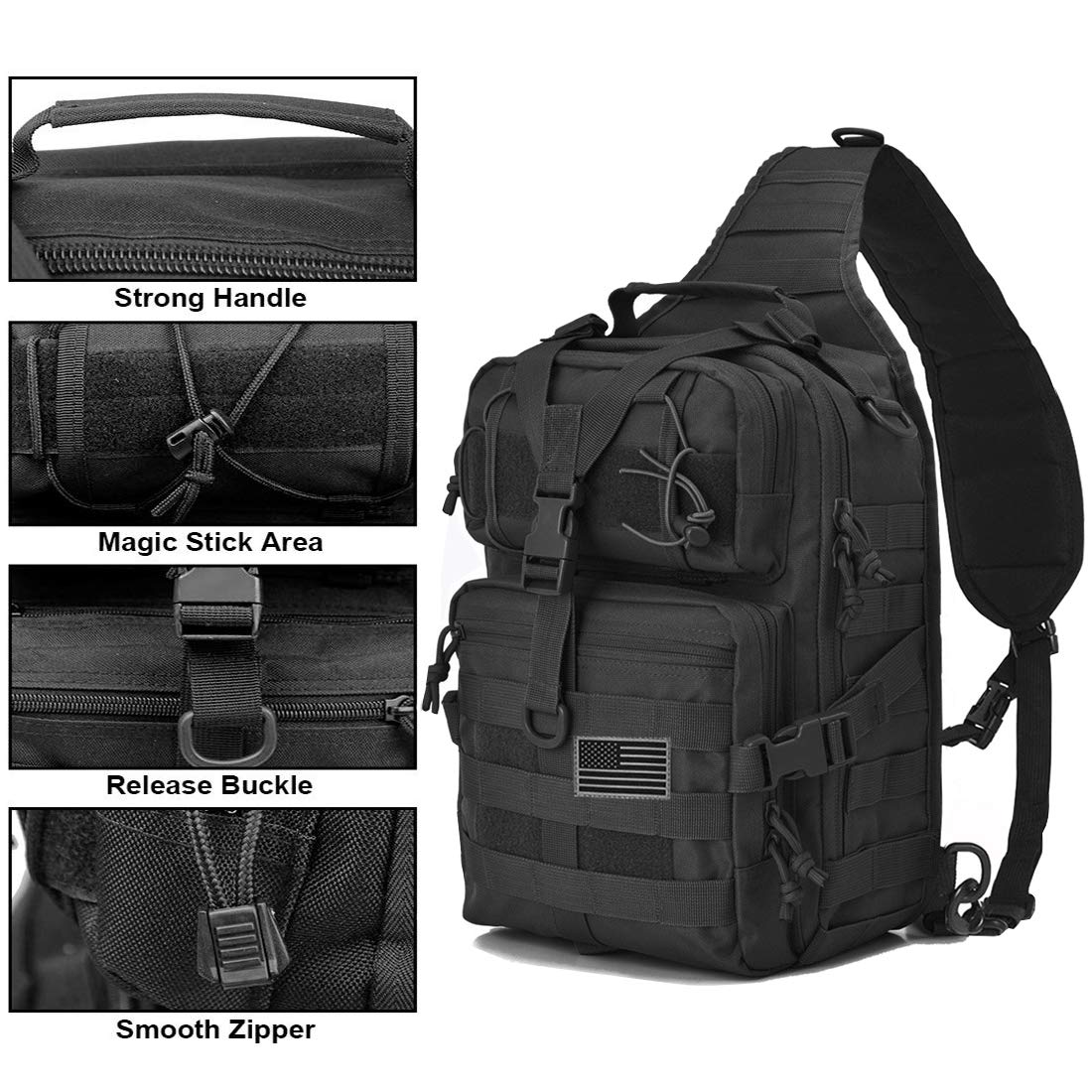 Hopopower Tactical Sling Bag Pack Military Assault Rucksack Shoulder Bag Backpack Chest Pack Handbag Waterproof For Travel Hikin