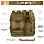 Huntvp 60L Tactical Military Backpack Gear Sport Outdoor Assault Pack Rucksack Bag For Hunting Camping Trekking Travel,Brown