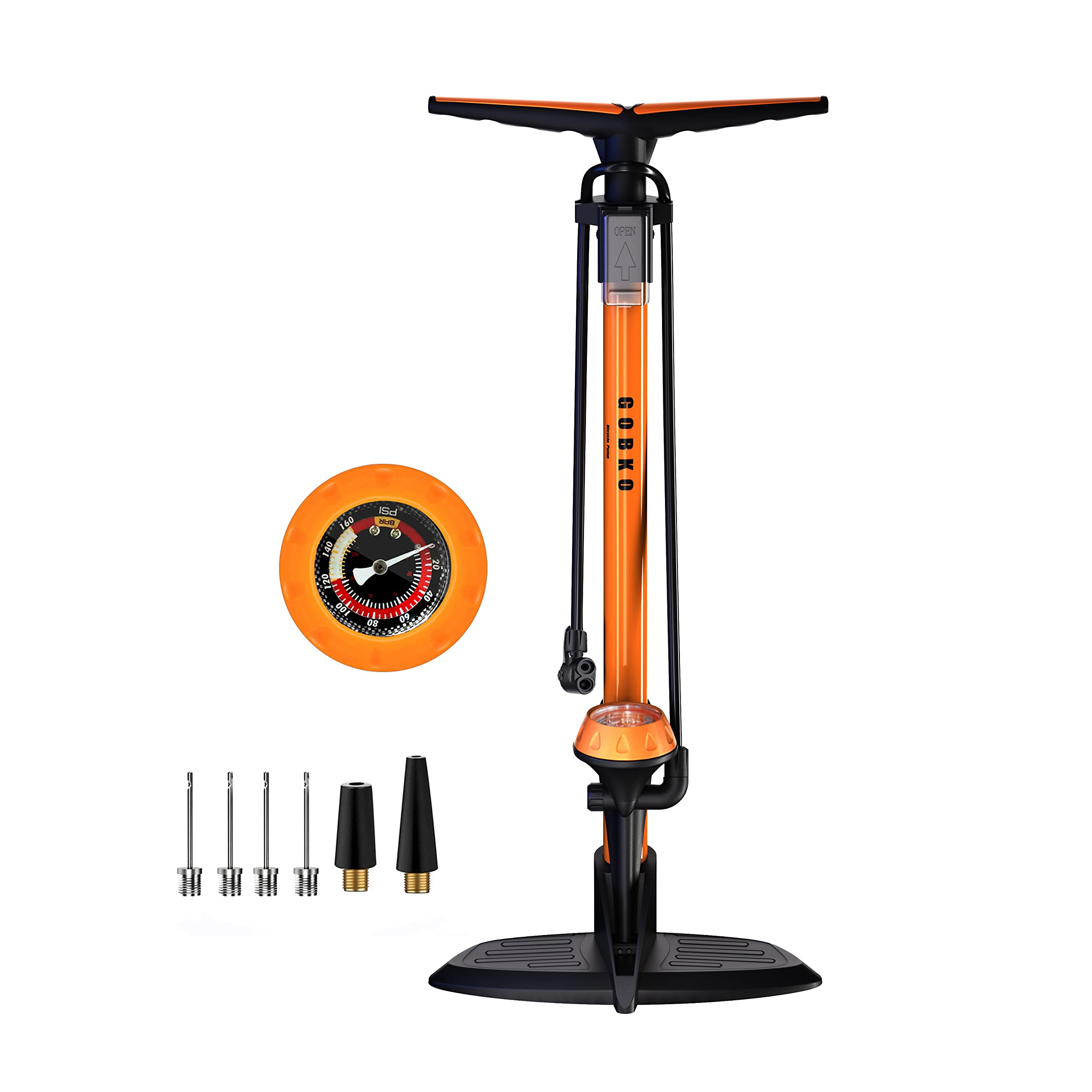 Gobko Bike Floor Pump With Gauge,Floor Bicycle Pump With Both Presta And Schrader Bicycle Pumps Valves High Pressure 160Psi Mult