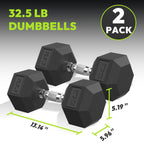 Hex Dumbbell Rubber Encased Hex Dumbbell Exercise & Fitness Hex Dumbbell, Hand Weight For Strength Training/Pair Of 32.5Lb