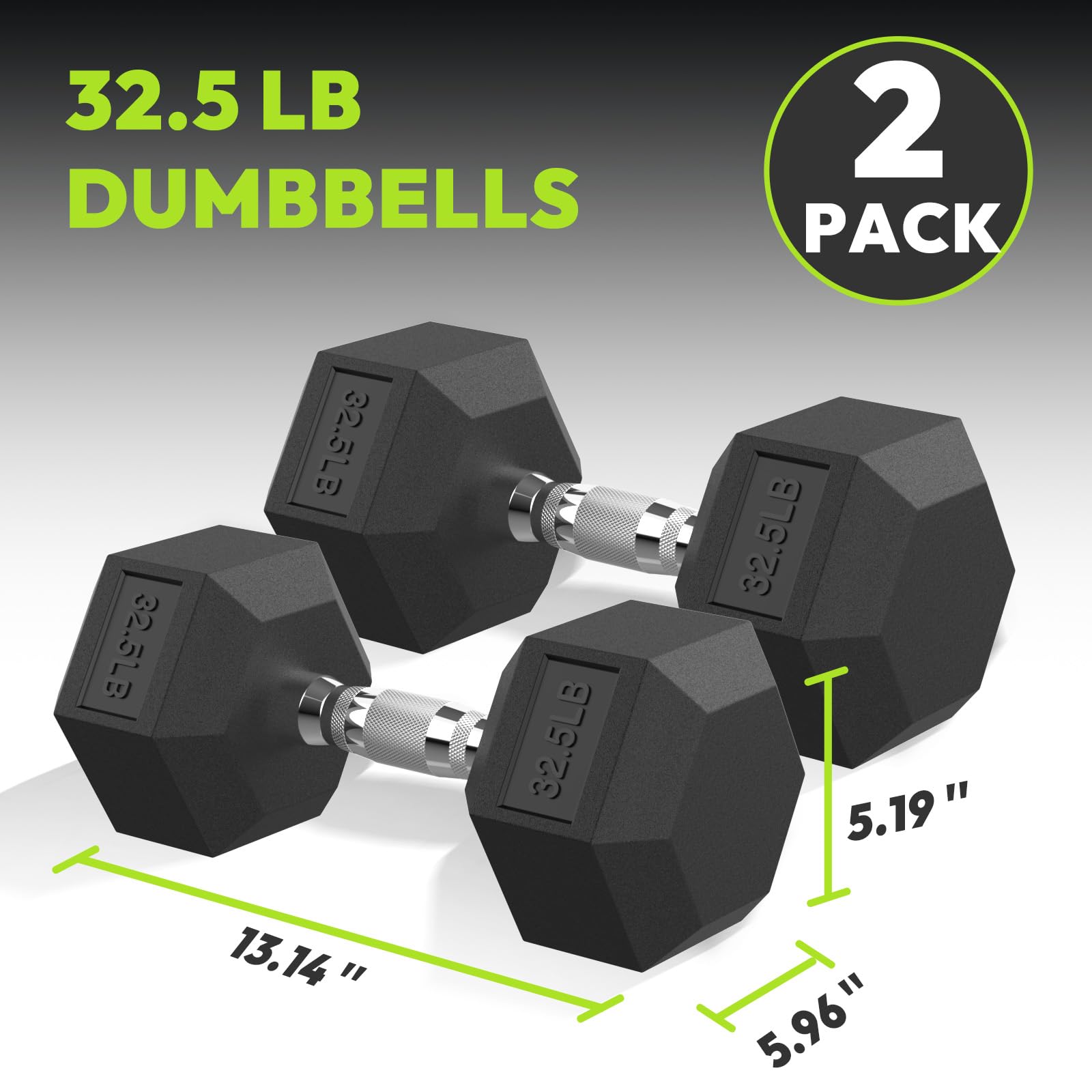 Hex Dumbbell Rubber Encased Hex Dumbbell Exercise & Fitness Hex Dumbbell, Hand Weight For Strength Training/Pair Of 32.5Lb