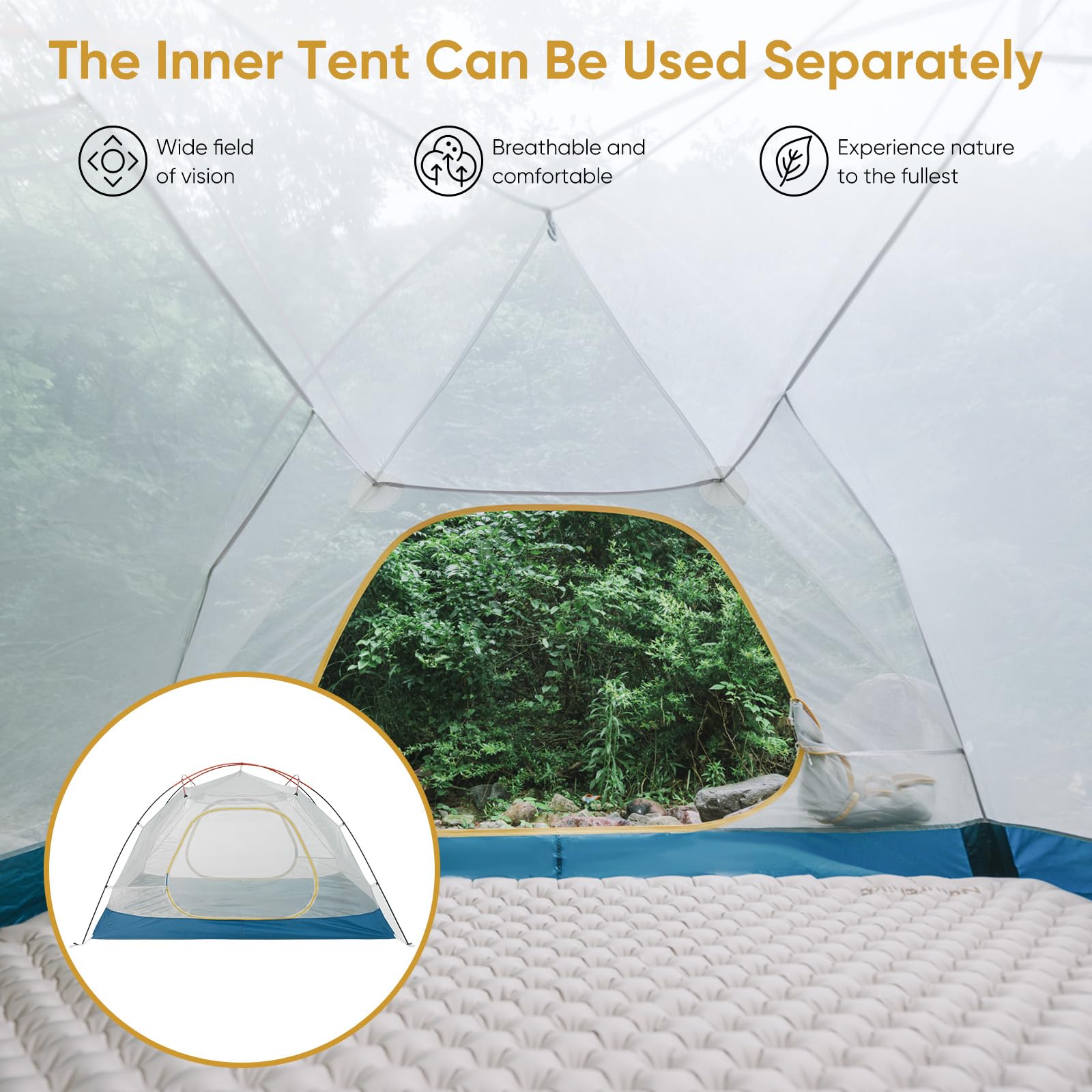 Naturehike Camping Tent, 2/3 Person Double Layer, Instant Easy Setup, Waterproof Pu2000Mm, 54 Mph Wind Resistance, Upf 50+, Outd