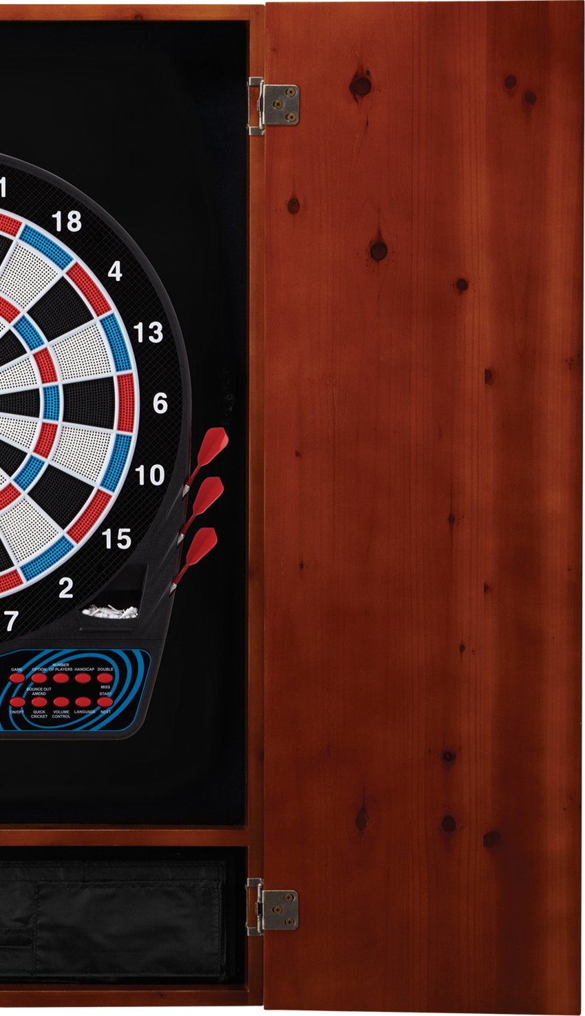 Viper Metropolitan Solid Wood Cabinet & Electronic Dartboard Ready-To-Play Bundle: Standard Set (777 Dartboard), Cinnamon Finish