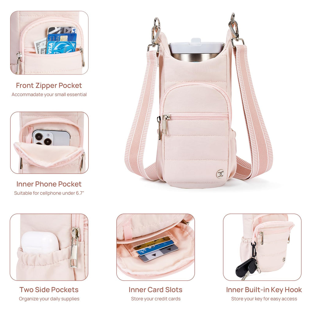 Telena Water Bottle Holder With Strap Crossbody Bags For Women For Walking, Hiking, Cycling Pink