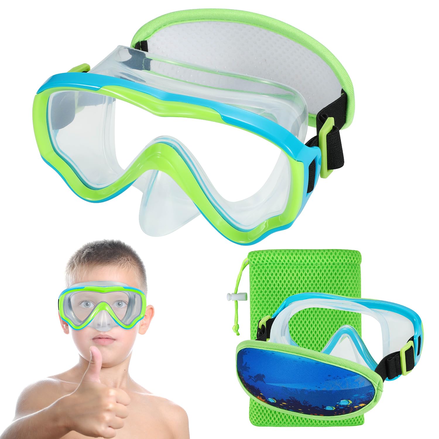 RUIGAO Goggles for Kids 6-14, Diving Mask Elastic Strap,Pool Goggles with Nose Cover / Anti Fog for Boys