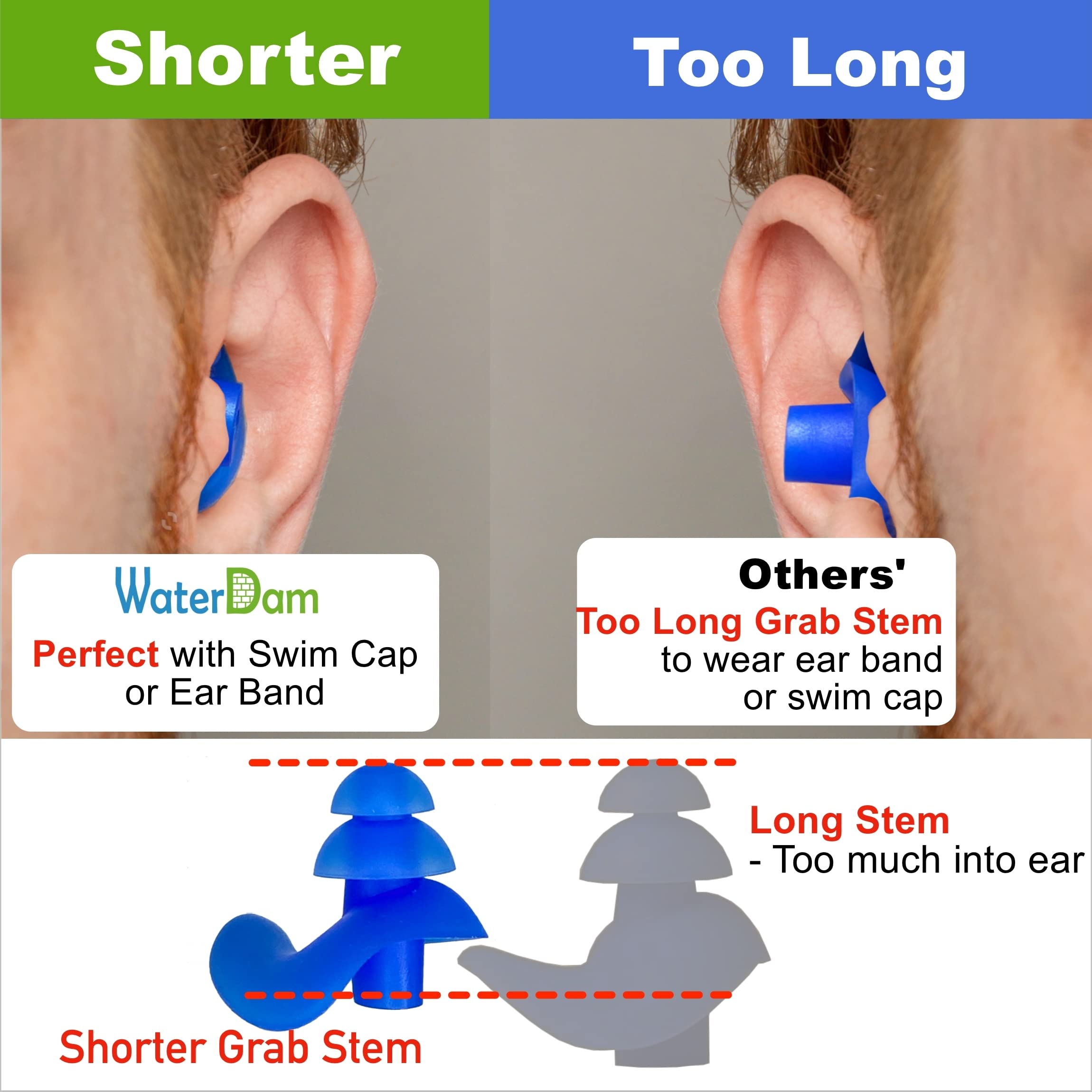 Waterdam Swimming Ear Plugs Great Waterproof Ultra Comfy Earplugs Prevent Swimmer'S Ear (Size 3+3+3: Medium Ear Men & Large Ear