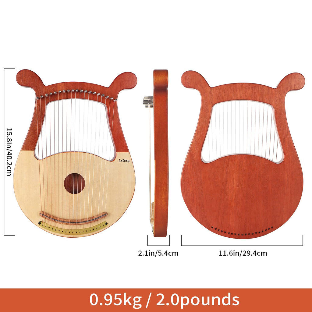Lyre Harp, Lotkey 19 Metal Strings Harp Iron Saddle Solid Spruce Board Lyre Harp With Tunning Wrench, Extract Strings, Manual An