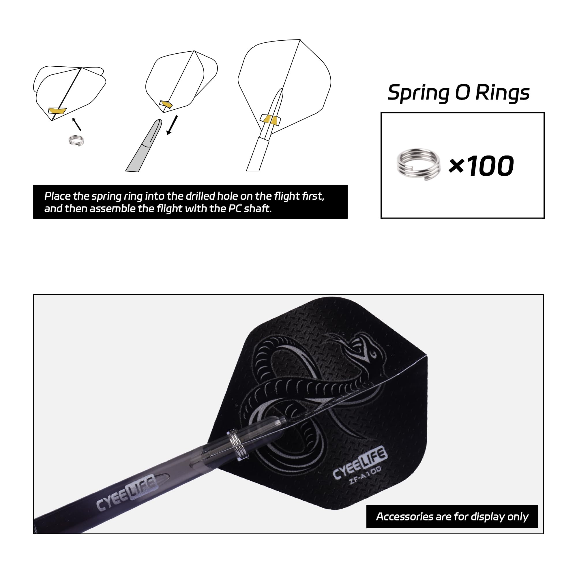 Cyeelife Dart Accessory: Flight Hole Punch Tool With 100 Spring Rings (Steel And Soft Tip Darts) (Black)