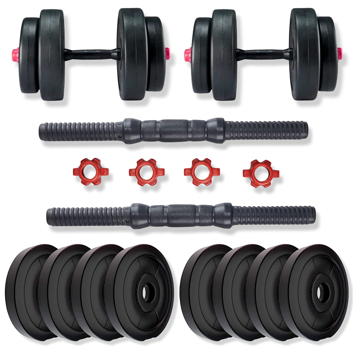 Bullar Adjustable Dumbbells Set 8 Kg To 20 Kg With Pair Of Dumbbell Rods And Pvc Weight Plates (20 Kg) Silver