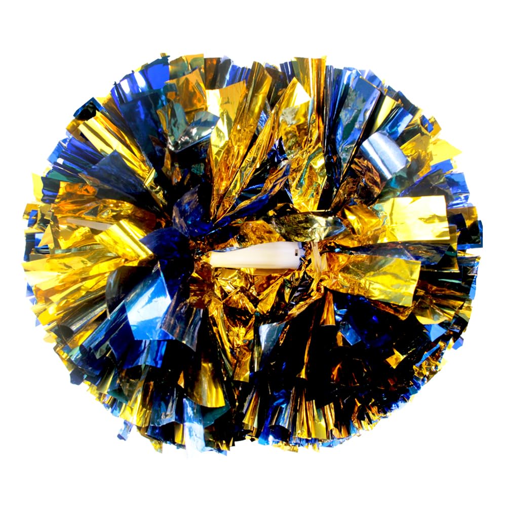 Hooshing 6Pcs Blue And Gold Pom Poms Cheerleading Metallic Cheer Pompoms With Baton Handle For Kids Adults Team Spirit Sports Da