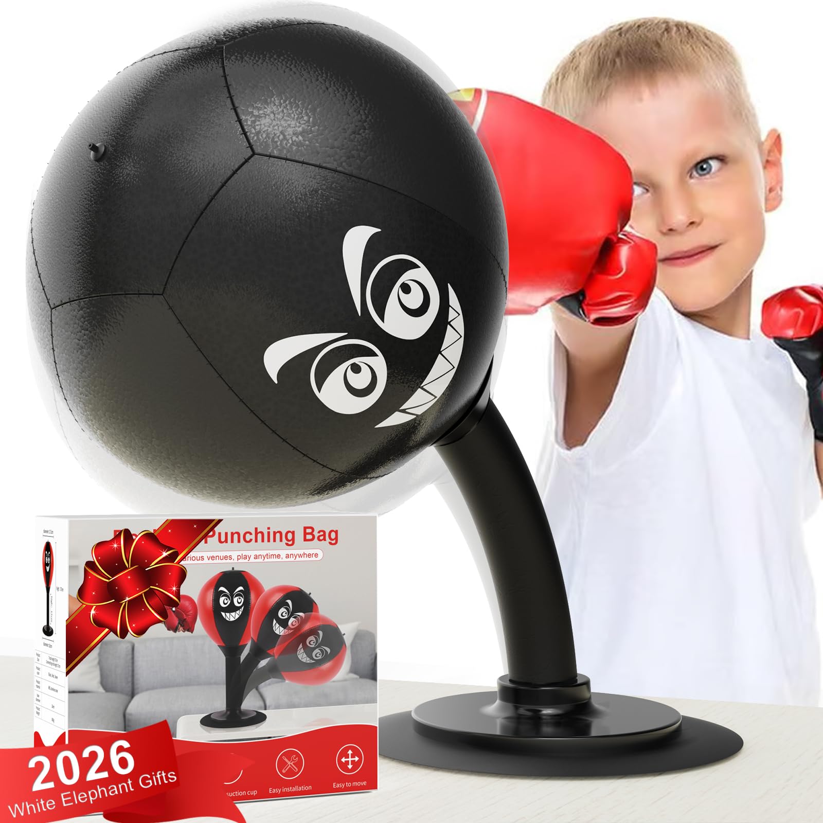 HZG Desktop Punching Bag, Stress Buster with Suction Cup for Office Table and Counters, Heavy Duty Stress Relief Ball, Desk Boxi