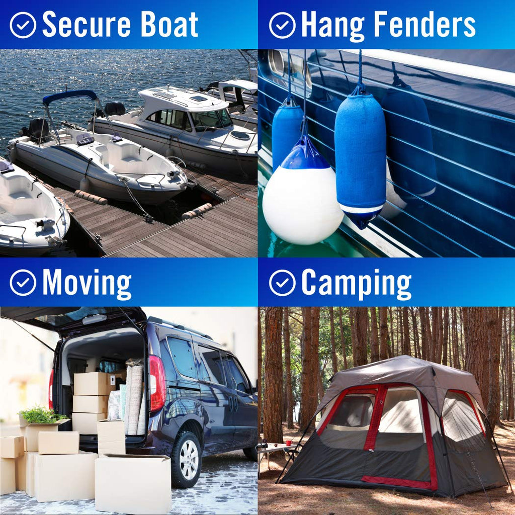 Dock Lines Boat Ropes For Docking 3/8'' Line Double Braided Mooring Marine Rope 15Ft Nylon Rope Boat Dock Line For Docking Ropes