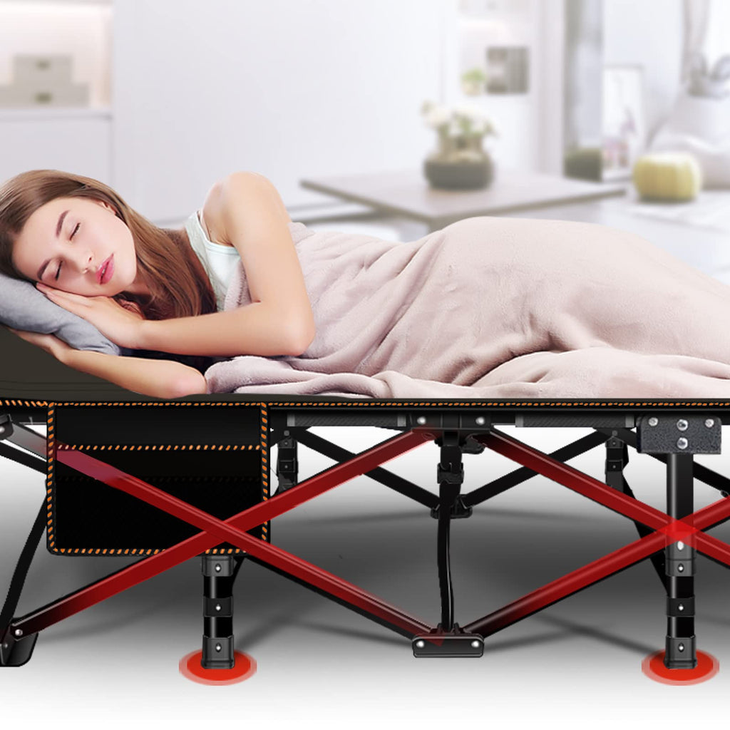 Aboron Folding Camping Cot W/Mat For Adults, Heavy Duty Outdoor Bed With Carry Bag,1200 D Layer Oxford Travel Camp Cots (Black C
