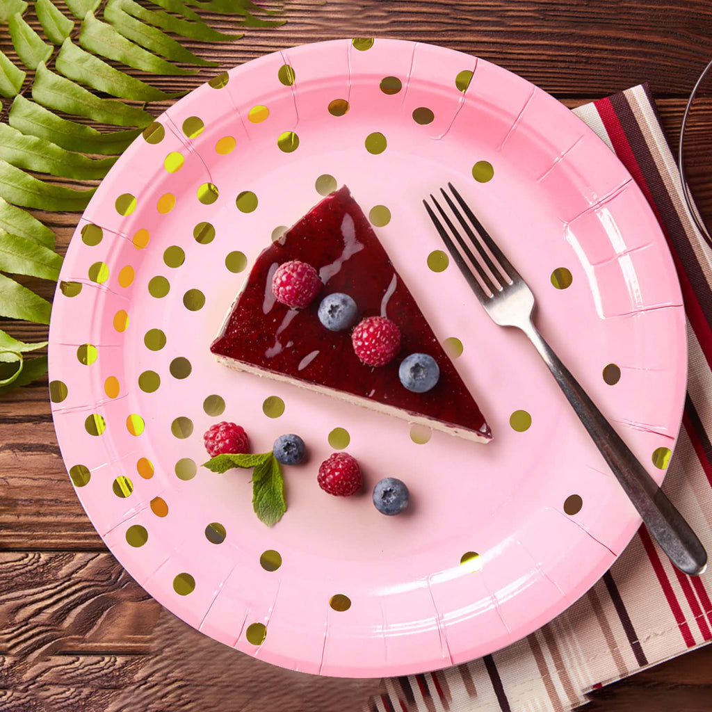 Cenlbj Pink And Gold Party Supplies, Pink Paper Dessert Plates (50-Count)