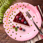 Cenlbj Pink And Gold Party Supplies, Pink Paper Dessert Plates (50-Count)