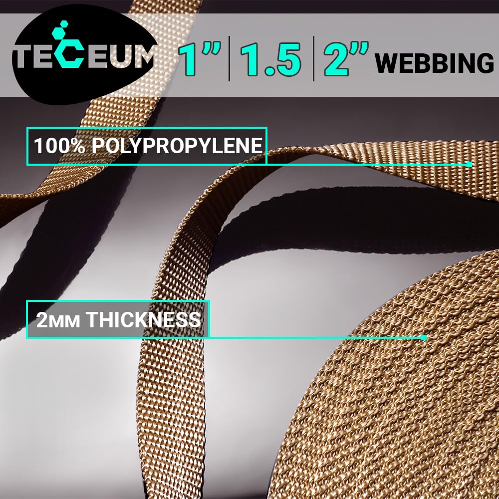 Teceum 1 Inch Webbing - Tan - 10 Yards - 1    Webbing For Climbing Outdoors Indoors Crafting Diy Nw