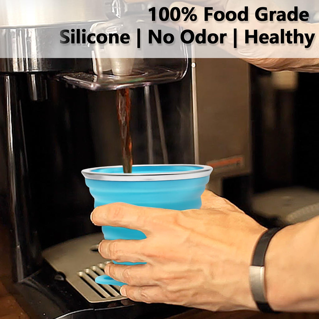 Litoexpe 4 Pack Silicone Collapsible Travel Cup Portable Folding Camping Cup Sets With Lids, Orange & Blue & Coffee & Purple, Ca