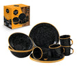 Granite Ware 12-Piece Outdoor Set, Enameled Steel, Perfect For Camping & Picnics - Speckled Black With Color Rim