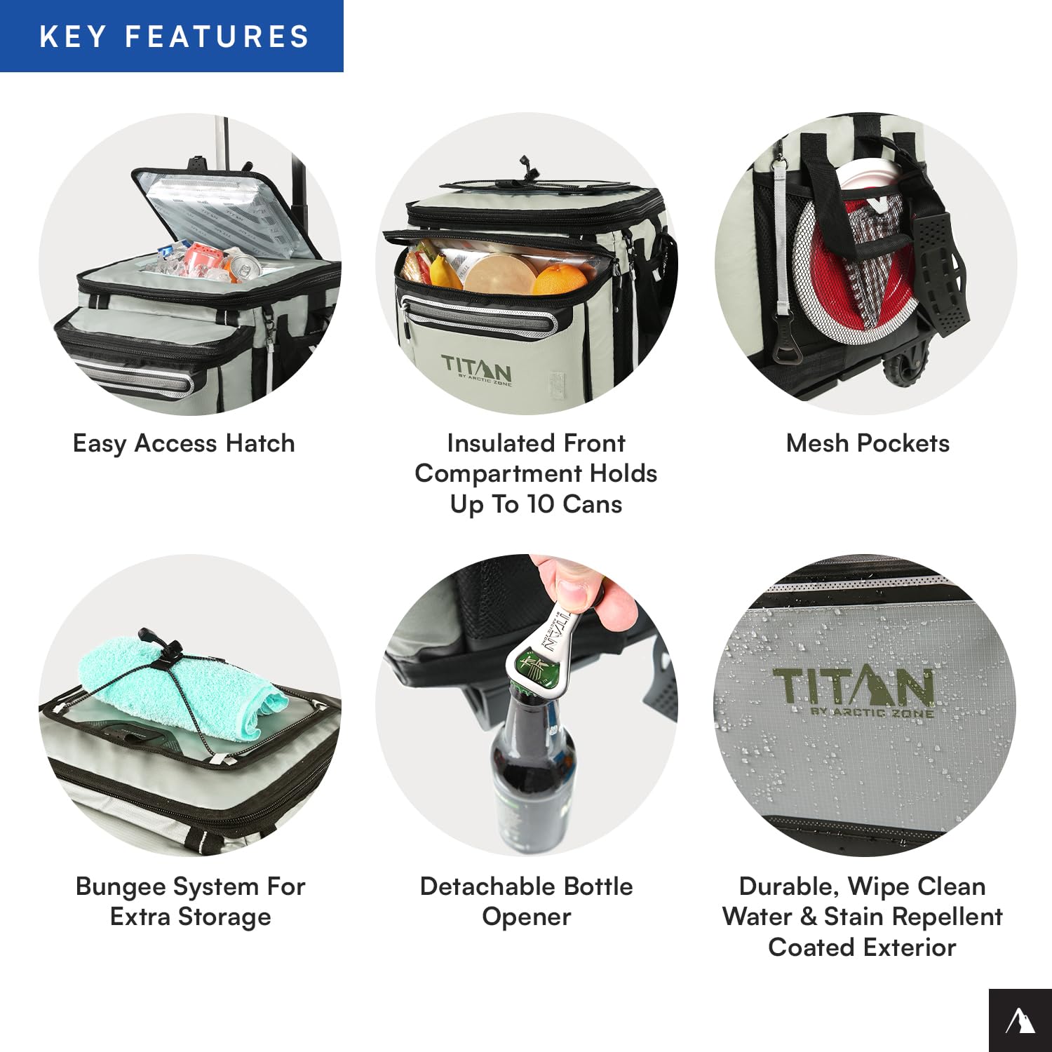 Titan Deep Freeze 60 (50+10) Can Wheeled Cooler - Collapsible Rolling Cooler with Wheels and All-Terrain Cart, Seagrass