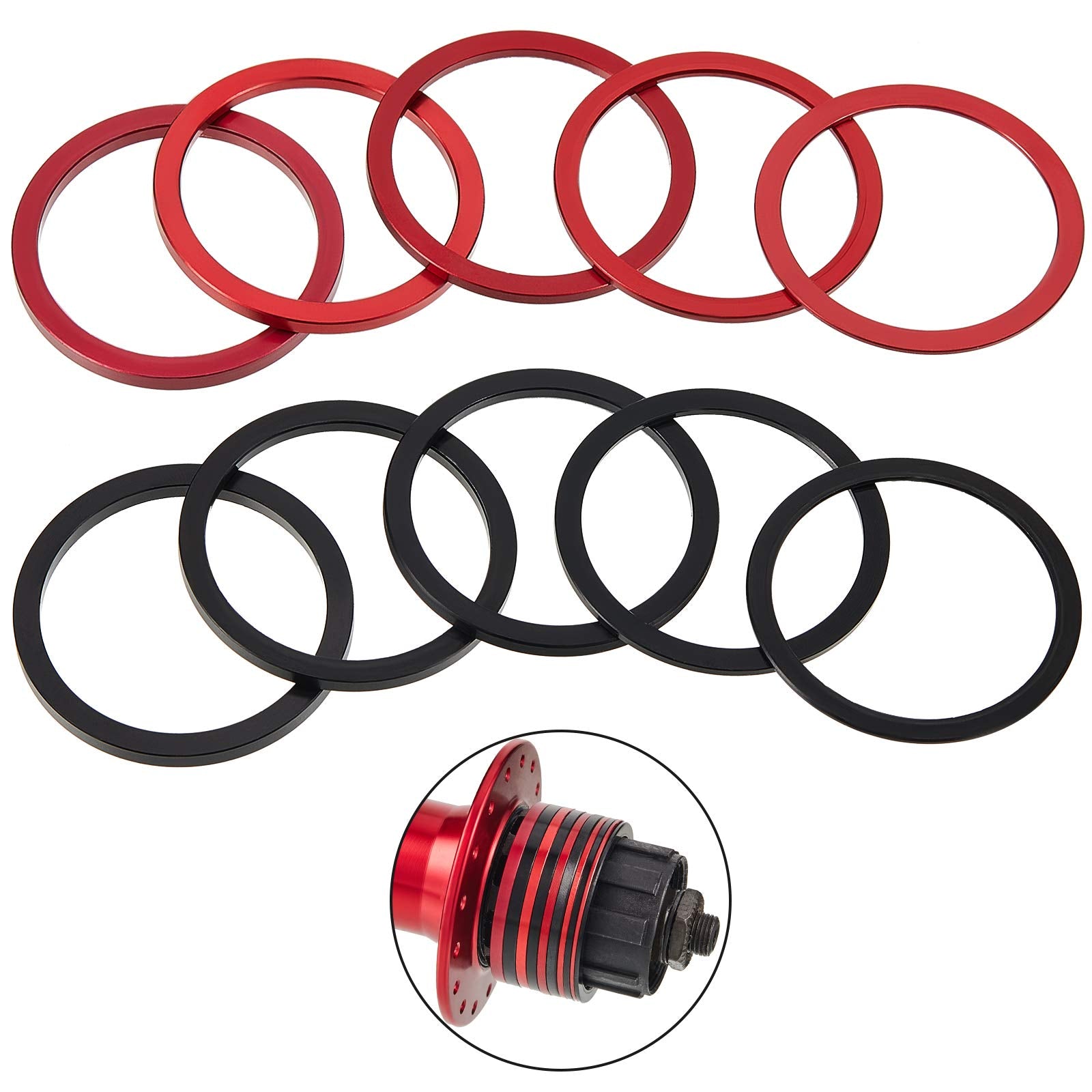 Frienda 10 Pieces Bike Bicycle 7 8 9 10 11 Speed Cassette Washer Anodized Aluminium Alloy Flywheel Hub Washer 1Mm 1.5 Mm 2 Mm 2.