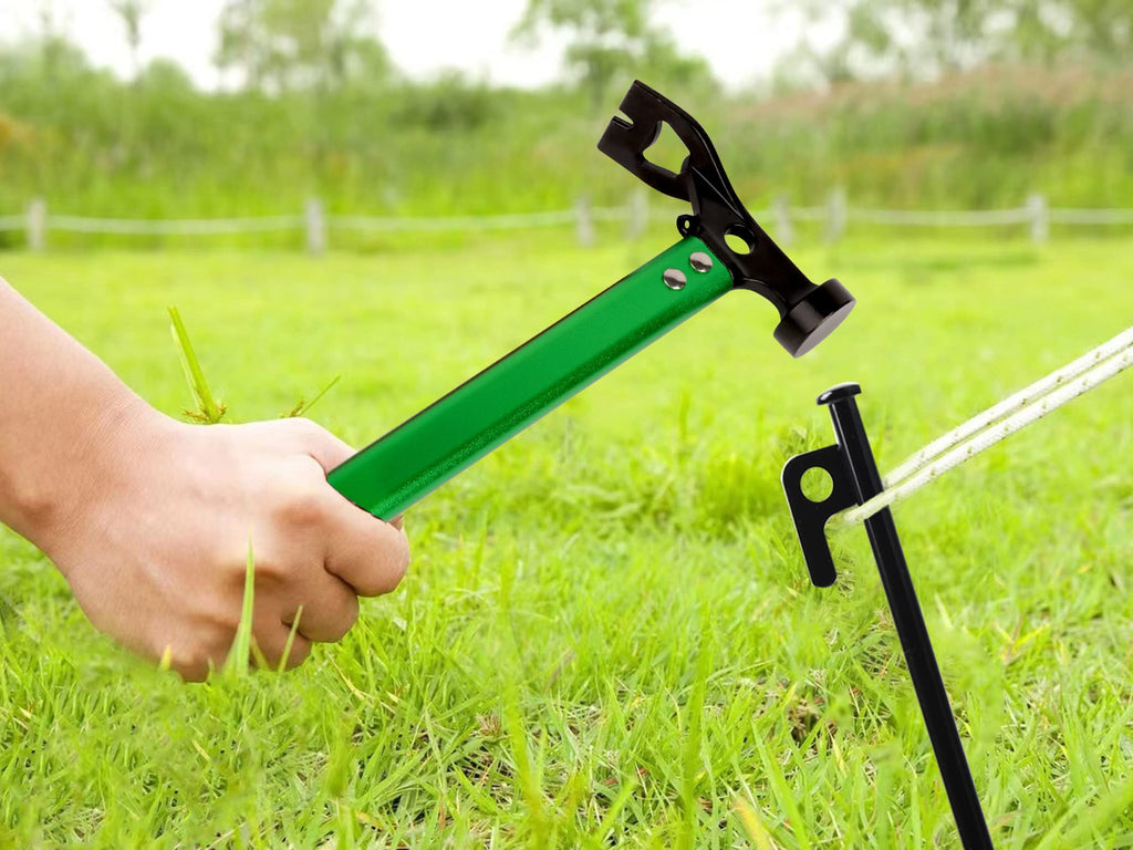 Carbon Steel Aluminum Camping Hammer, 12 Small Lightweight Three-In-One Functional Tent Stake Hammer For Hiking Kit Green