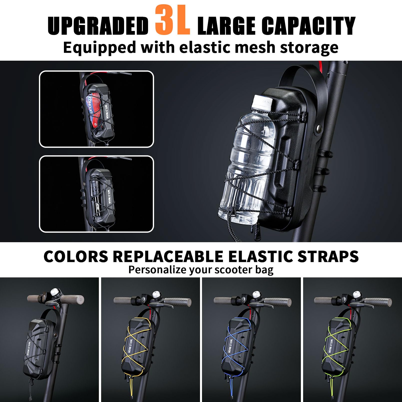 Chiclew 3L Electric Scooter Bag - Waterproof Storage Bag With Multicolor Drawstrings, Large Capacity Handlebar Bag Compatible Wi