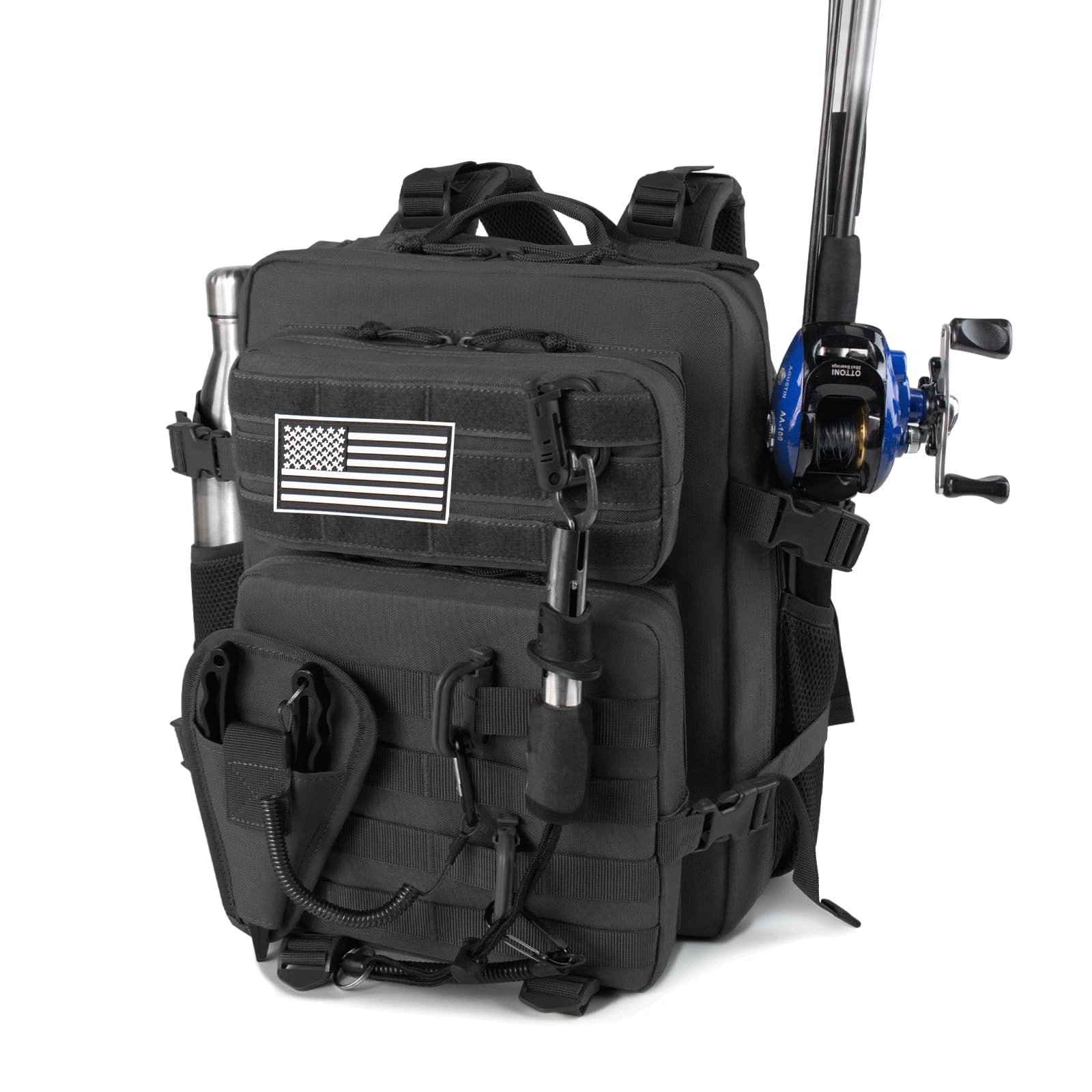Rogjuk Small Tactical Fishing Tackle Backpack With Removable Plier Holder & Rod Holders Storage Fishing Gear And Equipment Tackl