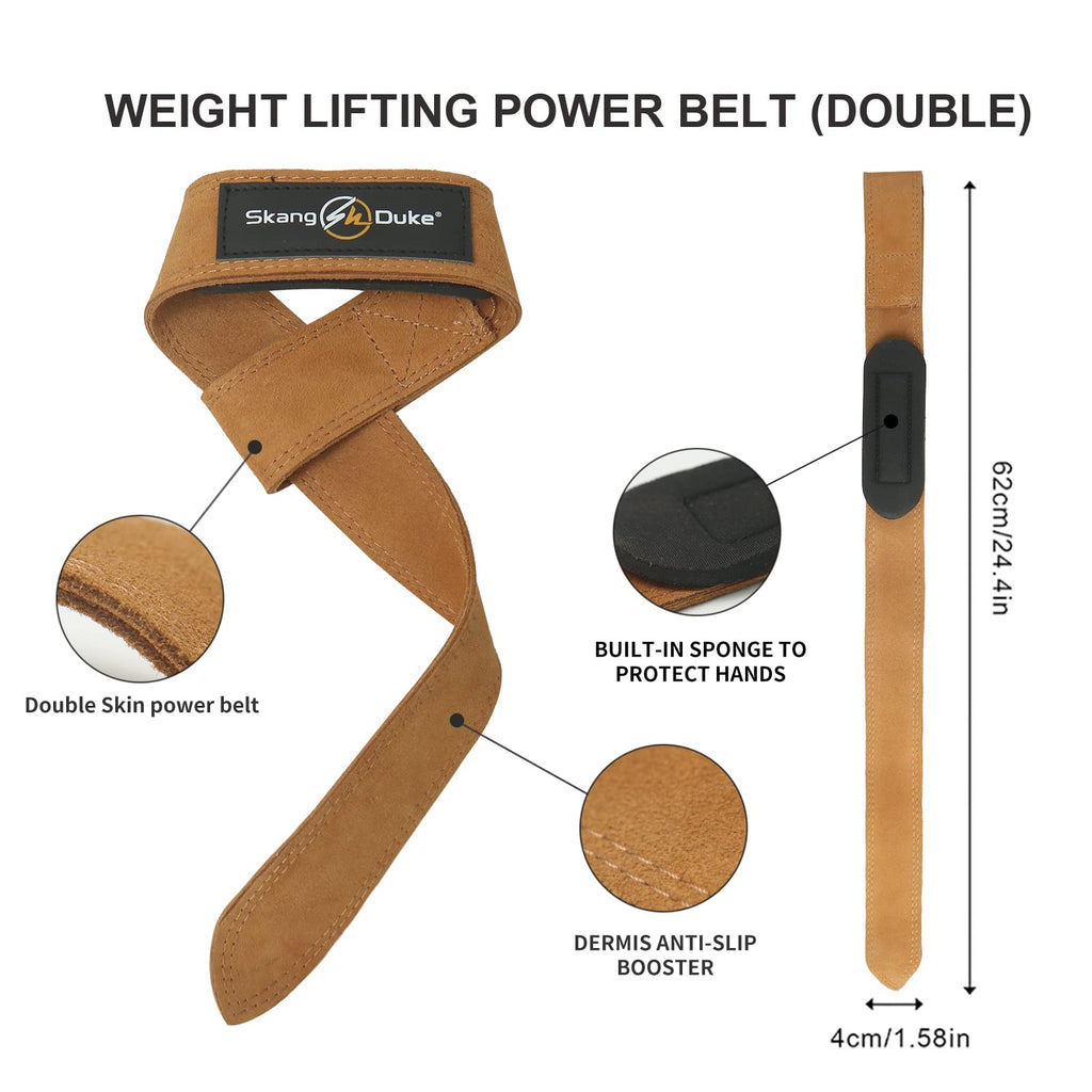 Strong Leather Power Lifting Straps Wrist Grips-Deadlift Straps With Neoprene Wrist Padded And Anti-Skid Silicone-For Weightlift