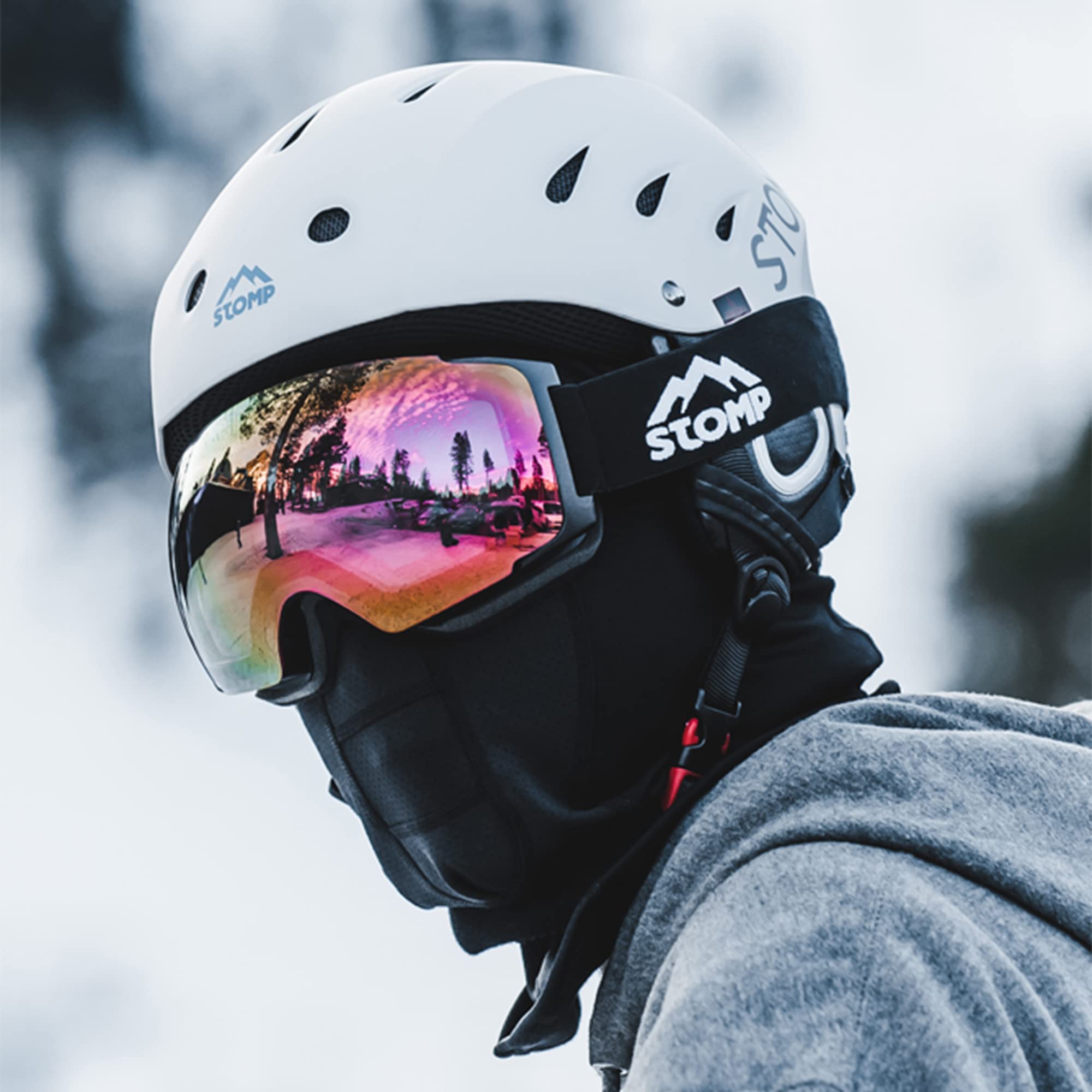 Stomp Ski & Snowboarding Snow Sports Helmet With Build-In Pocket In Ear Pads For Wireless Drop-In Headphone (Matte White, X-Larg