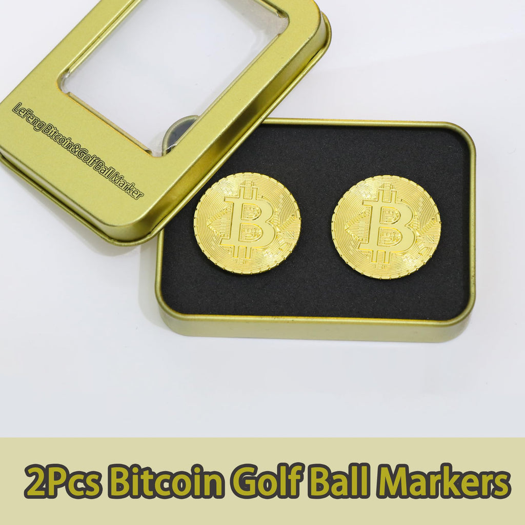 Lefeng 2Pcs Bitcoin Golf Ball Marker With Magnetic Hat Clips - Golf Accessories And Gift Ideas For Men And Women Golfer - Remova