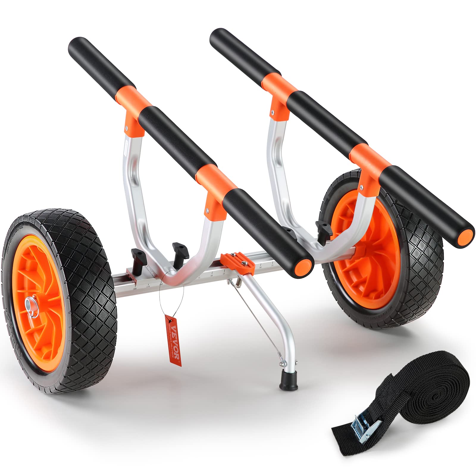 Vevor Heavy Duty Kayak Cart, Foldable Canoe Trolley Cart With 12'' Tires, Adjustable Width 6.69''-17.32'',350 Lb Weight Capacity