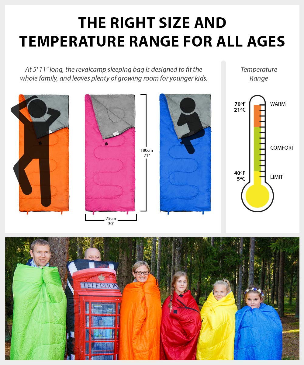 Revalcamp Lightweight Blue Sleeping Bag Indoor & Outdoor Use. Great For Kids, Youth & Adults. Ultralight And Compact Bags Are Pe