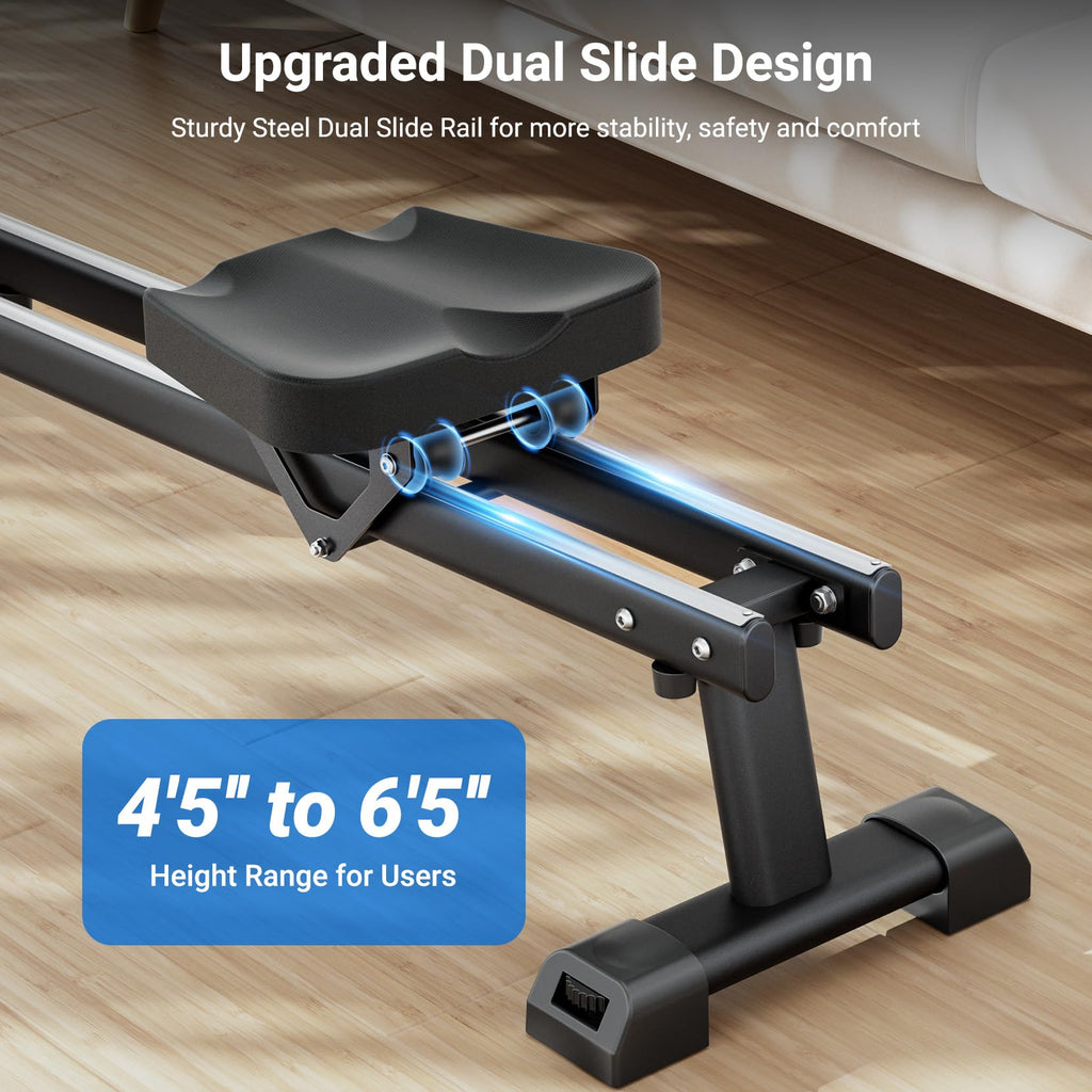 Dripex Rowing Machines for Home Use, Rowing Machine Magnetic Rower, 16 Levels of Workout Resistance, Max 350 LBS, Dual Slide Rai