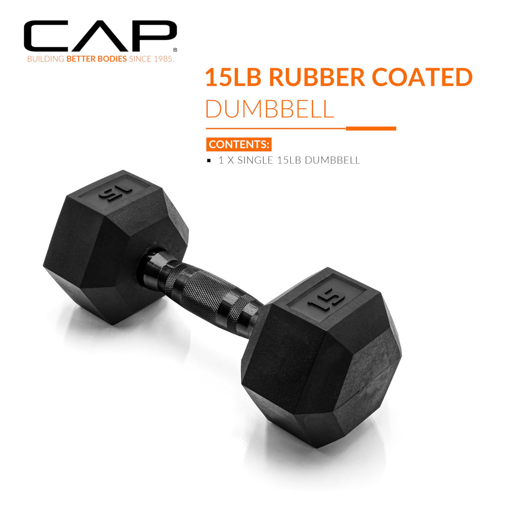 Cap Barbell 15 Lb Coated Hex Dumbbell Weight With Black Handle