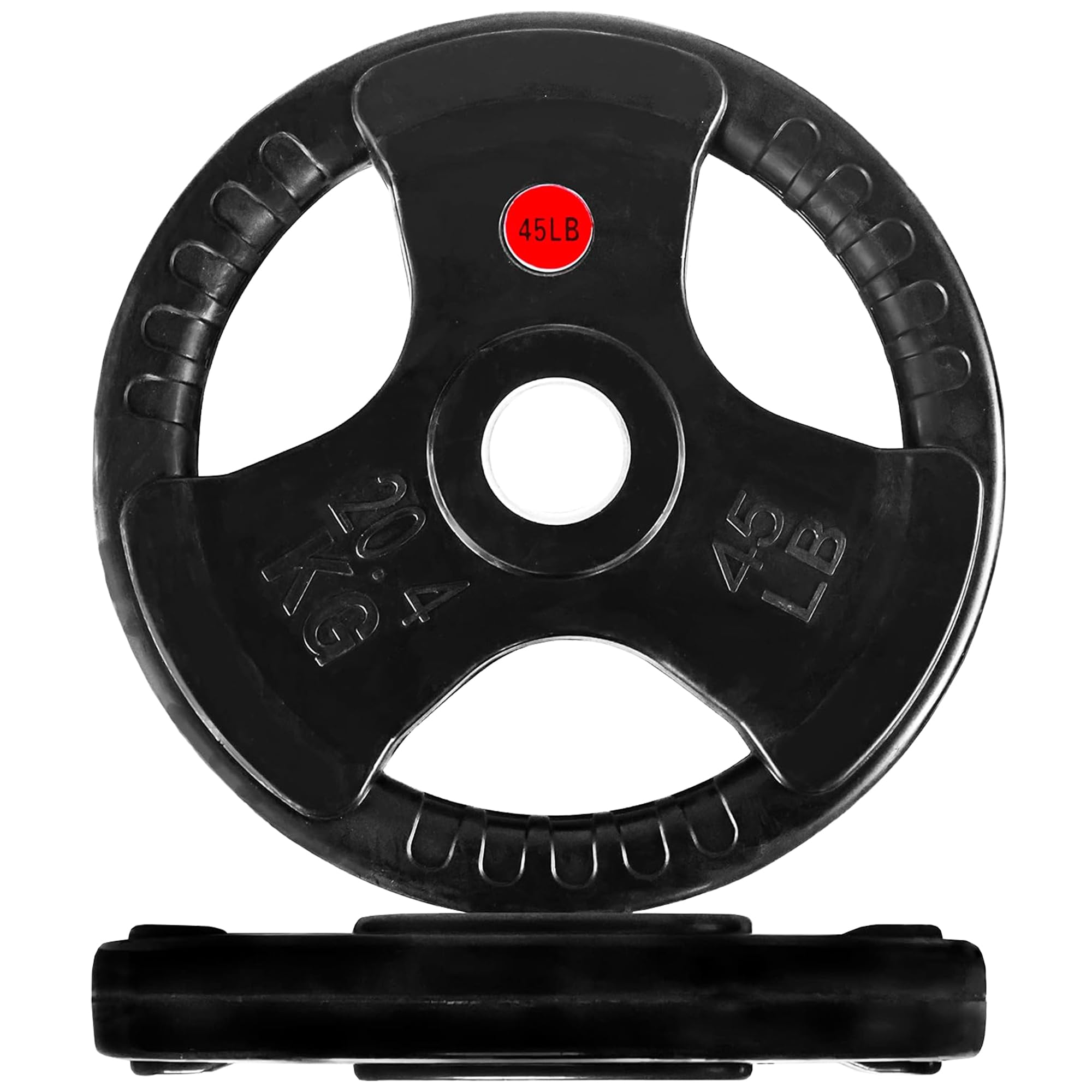 Fitvids Olympic Cast Iron 2-Inch Weight Plate for Strength Training & Weightlifting - Rubber Coate Style - 45LB (Pair) - Black