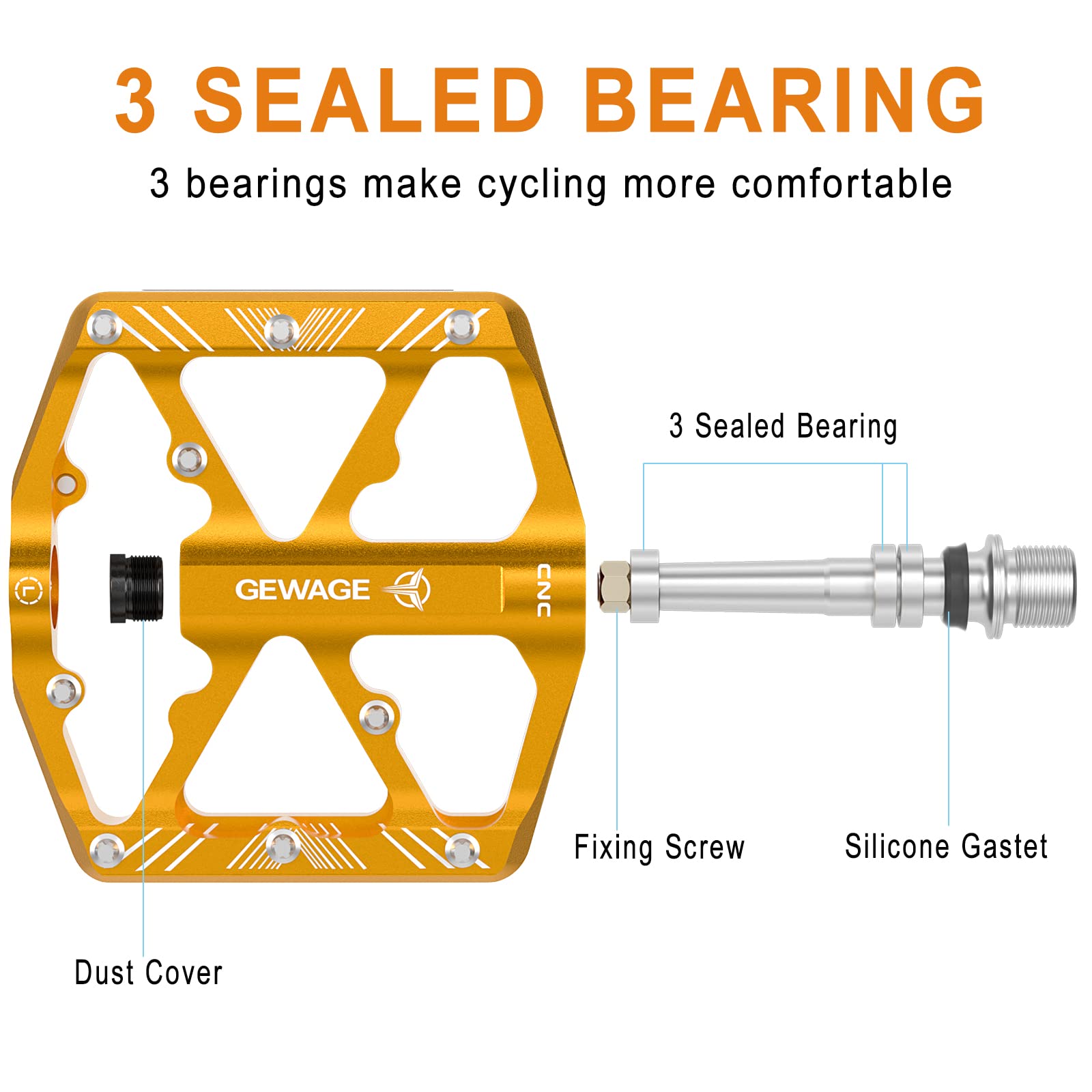 Bike Pedals 9/16 Inch - Bicycle Pedals With Reflectors - 3 Sealed Bearings Mtb Pedals Wide Platform Pedals For Mountain Bike, Bm