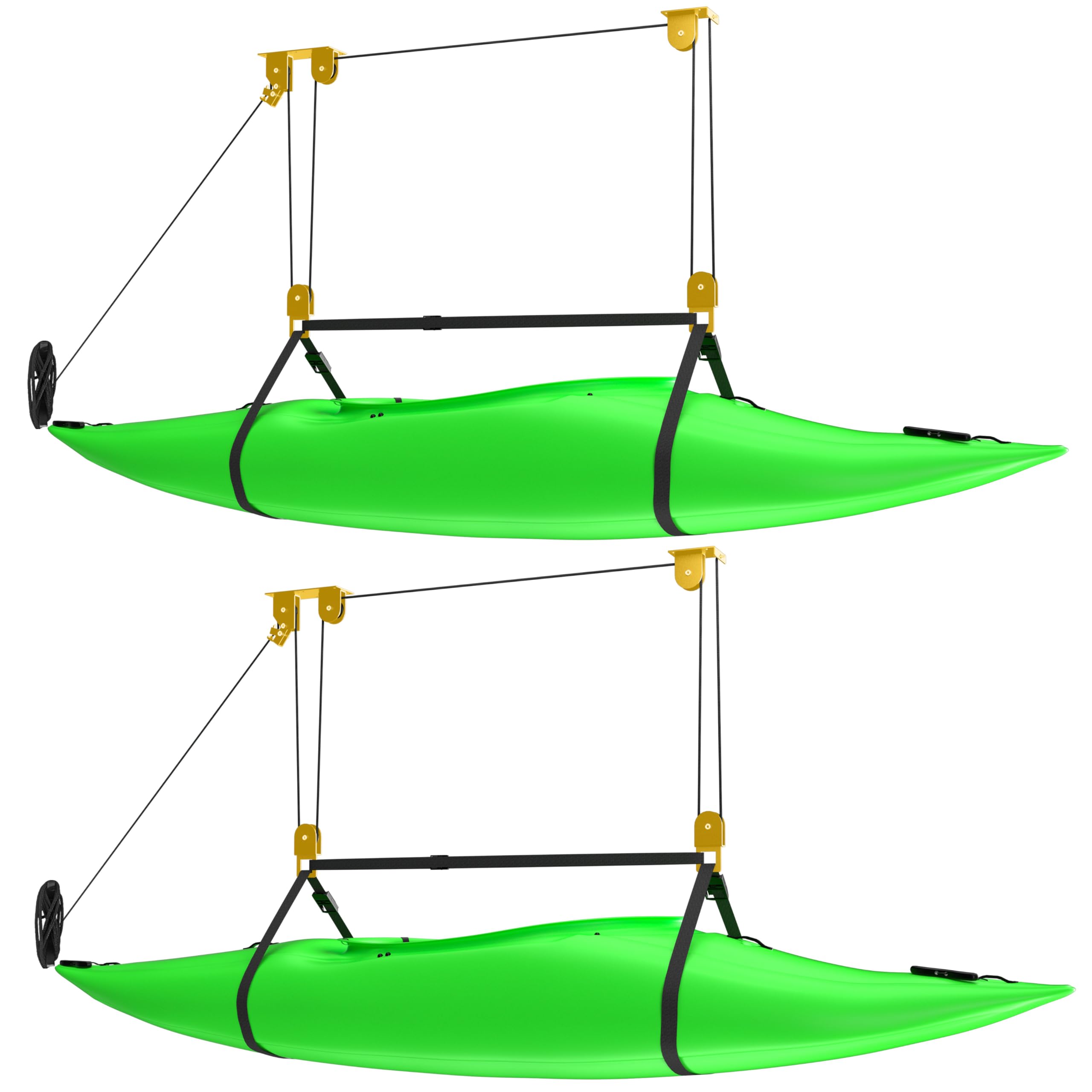 KOSEOO 2 Pack Kayak Hoist for Garage Ceiling Storage, Kayak Lift Pulley System with 85 lbs Capacity for Lightweight Kayak, Ladde