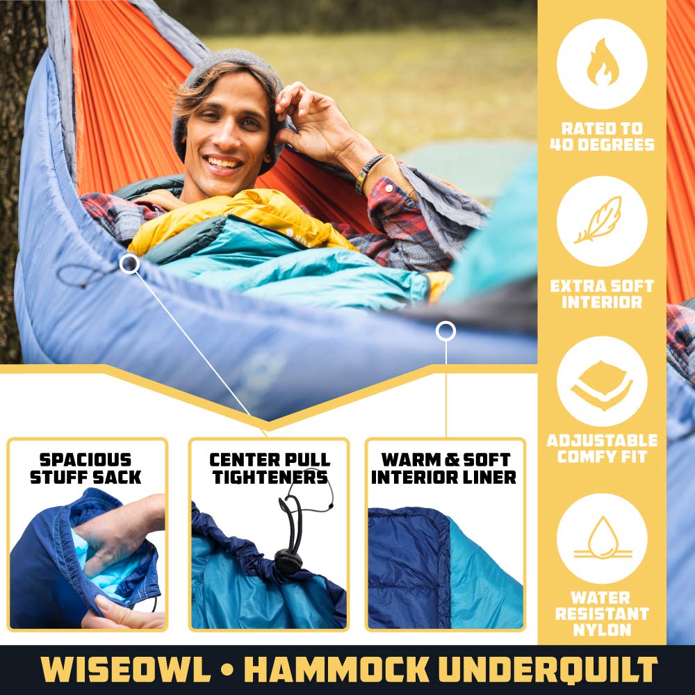 Wise Owl Outfitters Hammock Underquilt - Insulated Camping Quilt For Warm Sleeping - Fits Under Hammocks - Ultralight, Water-Res