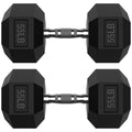 HANDBODE 55LB Hex Dumbbell Pair, Rubber Encased Hexagonal Hand Weights for Strength Training, Workouts & Exercise