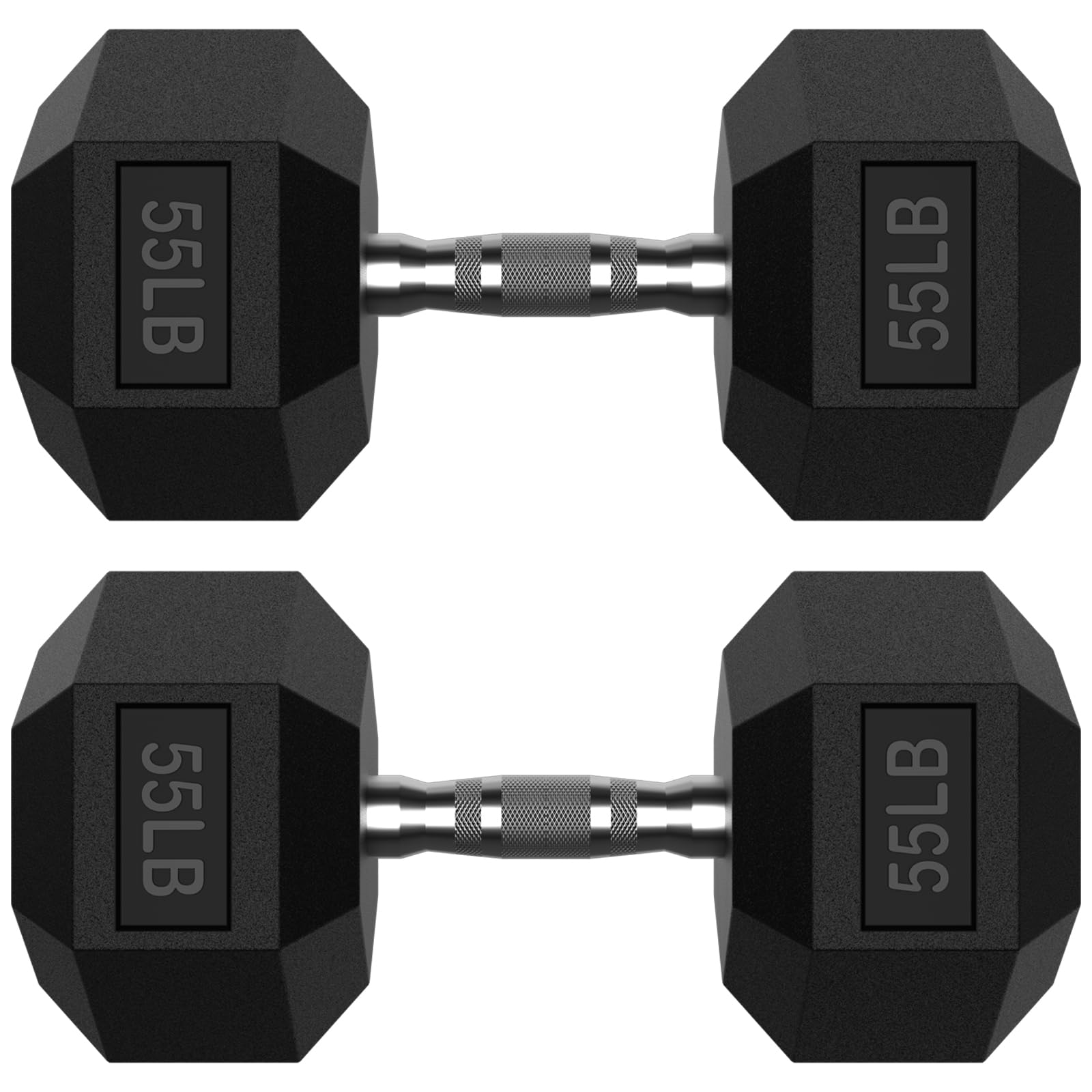 HANDBODE 55LB Hex Dumbbell Pair, Rubber Encased Hexagonal Hand Weights for Strength Training, Workouts & Exercise